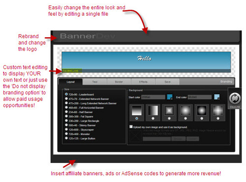 Product picture BannerDev Online Banner Designer -- Make Your Own Banner Design Website + PLR Includes .html, .PSD, Word Source Files
